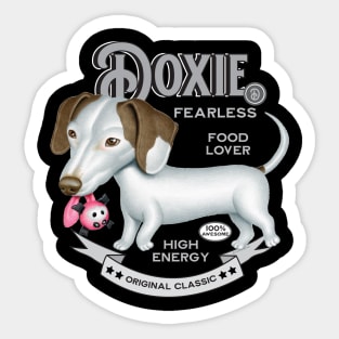 White Dachshund Walking with Toy in Mouth Sticker